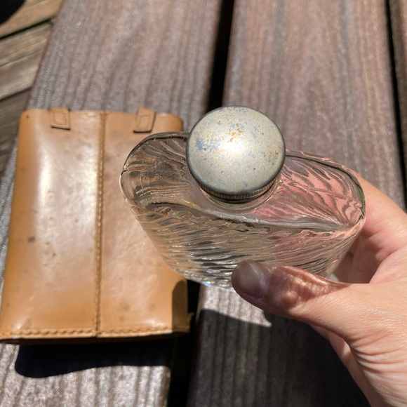 VINTAGE UNIVERSAL PAT'D FEB 8 1927 GLASS POCKET HIP FLASK AND FLASK HOLDER - Picture 11 of 16